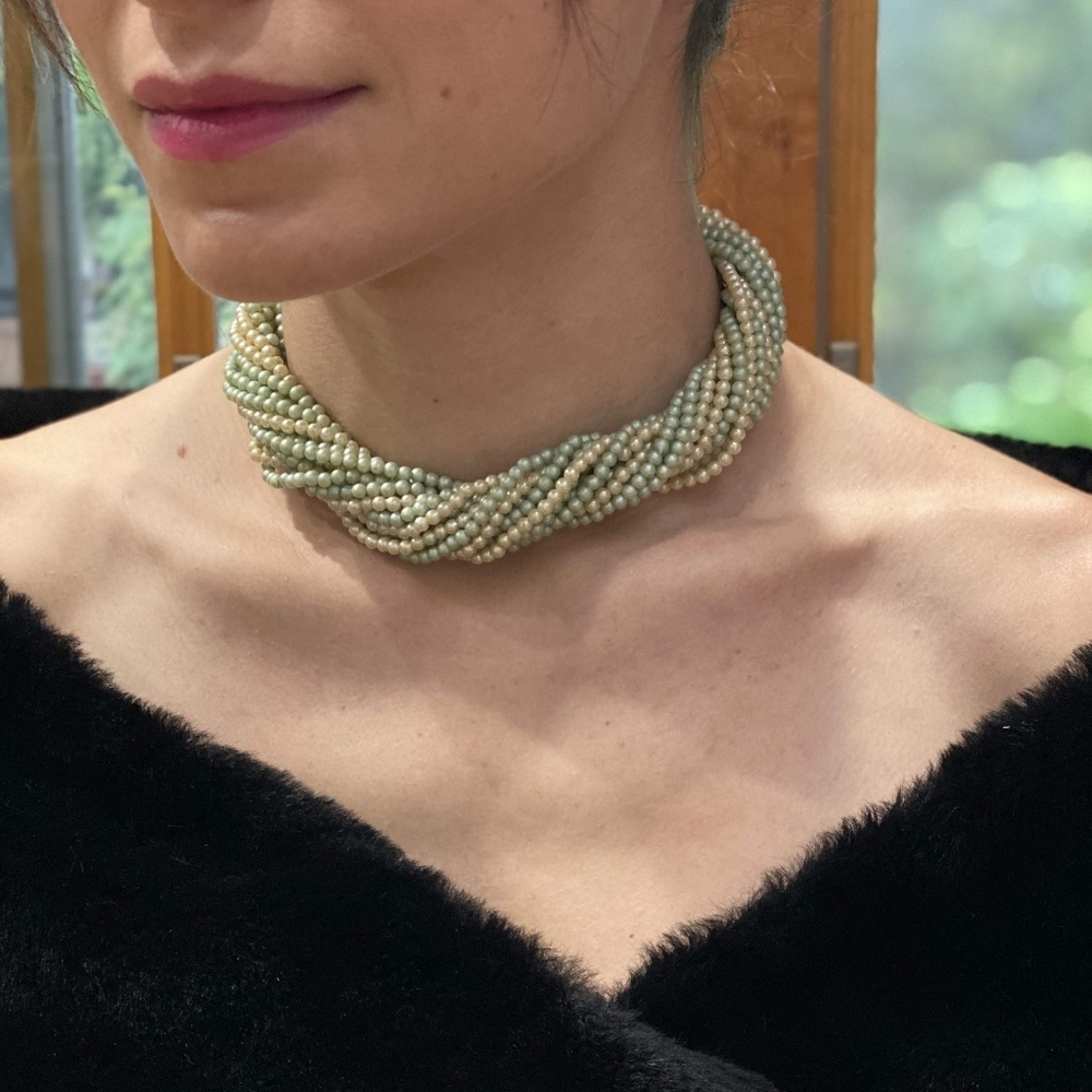 True Vintage Light Green & White Multistrand Necklace